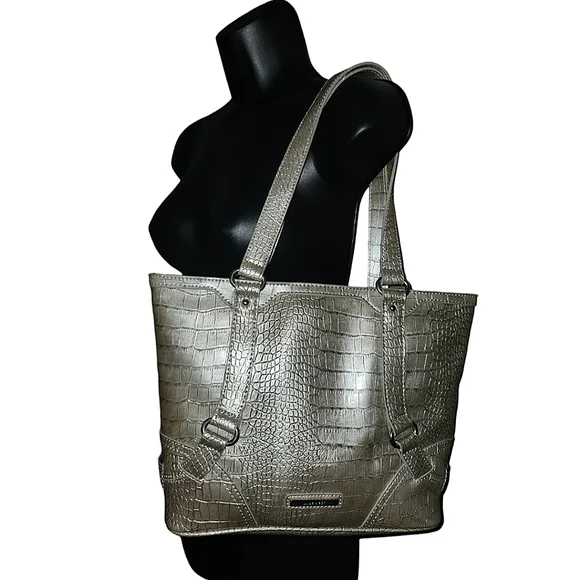 Nine West Pearl Silver Crocodile Print Shoulder Bag - Picture 3 of 5